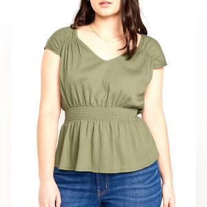 Old Navy Crinkled Smocked Waist Top for Women Bare Ground olive green size XL